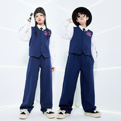 少儿Popping演出服西装马甲套装新款潮服女童街舞locking锁舞帅气