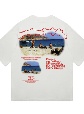 Paper voice夏日海滩印花短袖T恤趣味创意圆领小众青春日常宽松
