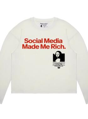 Paper voice 社交富豪长袖T恤复古美式cleanfit风格boxy版型小众