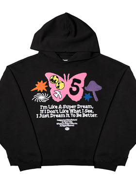 Paper voice 发梦蝴蝶重磅刺绣加绒连帽卫衣美式宽松版型小众ins