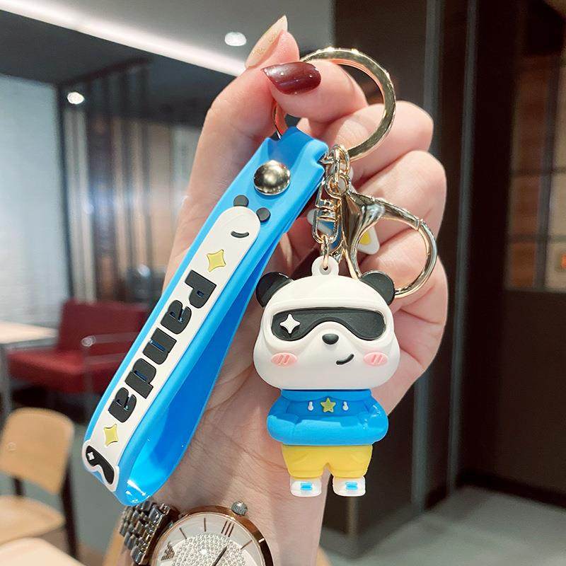 卡通钥匙扣汽车钥匙圈链书包小挂件可爱拽拽熊猫软胶创意礼品