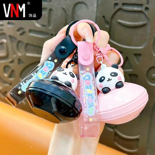 创意新款熊猫转转乐钥匙扣可爱书包挂件汽车钥匙链爪机小礼品货源