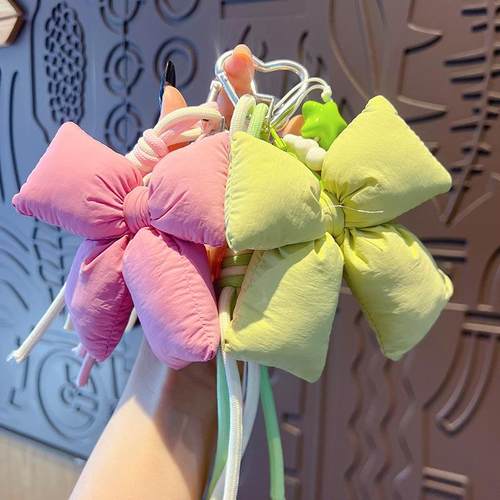 原创DIY布艺蝴蝶结手绳钥匙扣挂件创意少女心miu系包包钥匙链挂饰