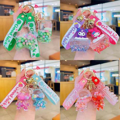 小熊公仔流沙瓶亚克力钥匙扣漂浮入油摆摊小礼品可爱书包挂件