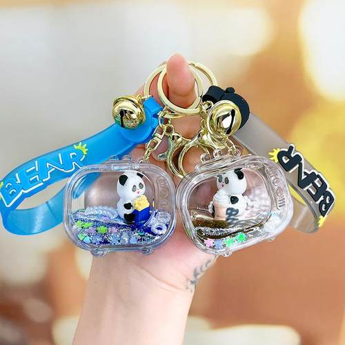 入油电视机抱薯条熊猫钥匙扣熊猫花花可爱公仔汽车包包挂礼品