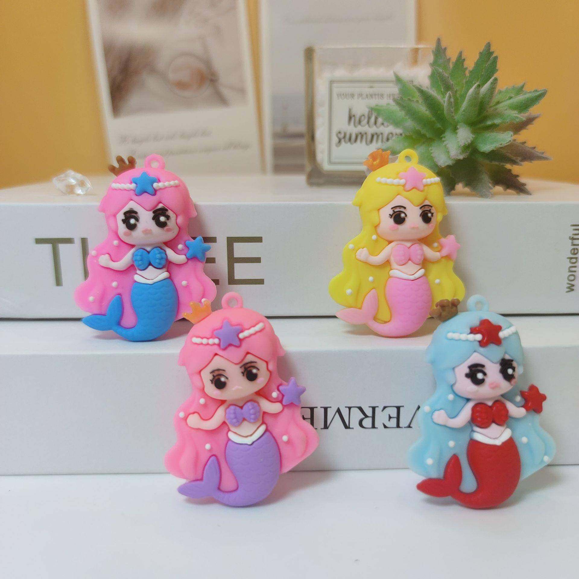 卡通美人鱼钥匙扣挂件 立体软胶人鱼公主配件 蛋糕摆件地推小礼品