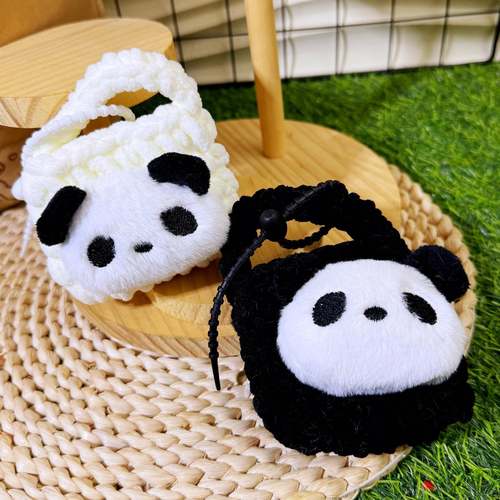 成品毛绒耳机包零钱包熊猫KT猫卡通可爱蓝牙耳机保护套钥匙扣挂件