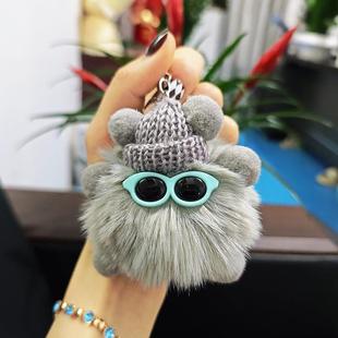 仿毛小煤球挂件可爱卡通毛绒包包挂饰酷潮汽车钥匙扣手机配