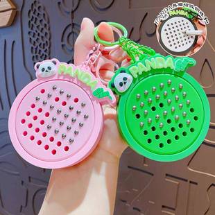 创意卡通熊猫磁吸解压钢珠画板钥匙扣书包挂件情侣钥匙链挂饰礼品