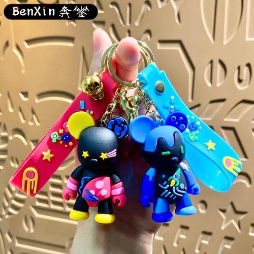 创意卡通涂鸦暴力熊钥匙扣包包挂件汽车钥匙链挂饰地摊小礼品