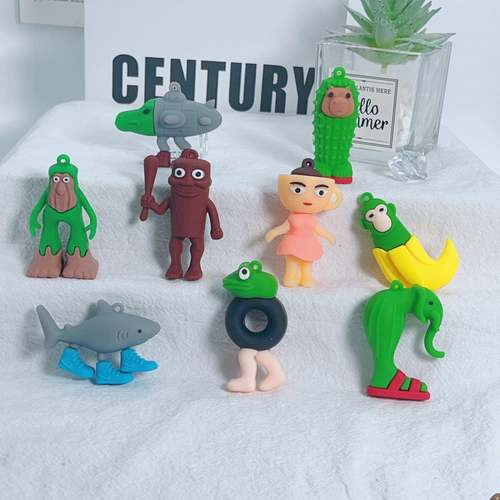 跨境爆款山海经动物钥匙扣挂件PVC木棍人穿鞋鲨鱼书包挂饰小礼品