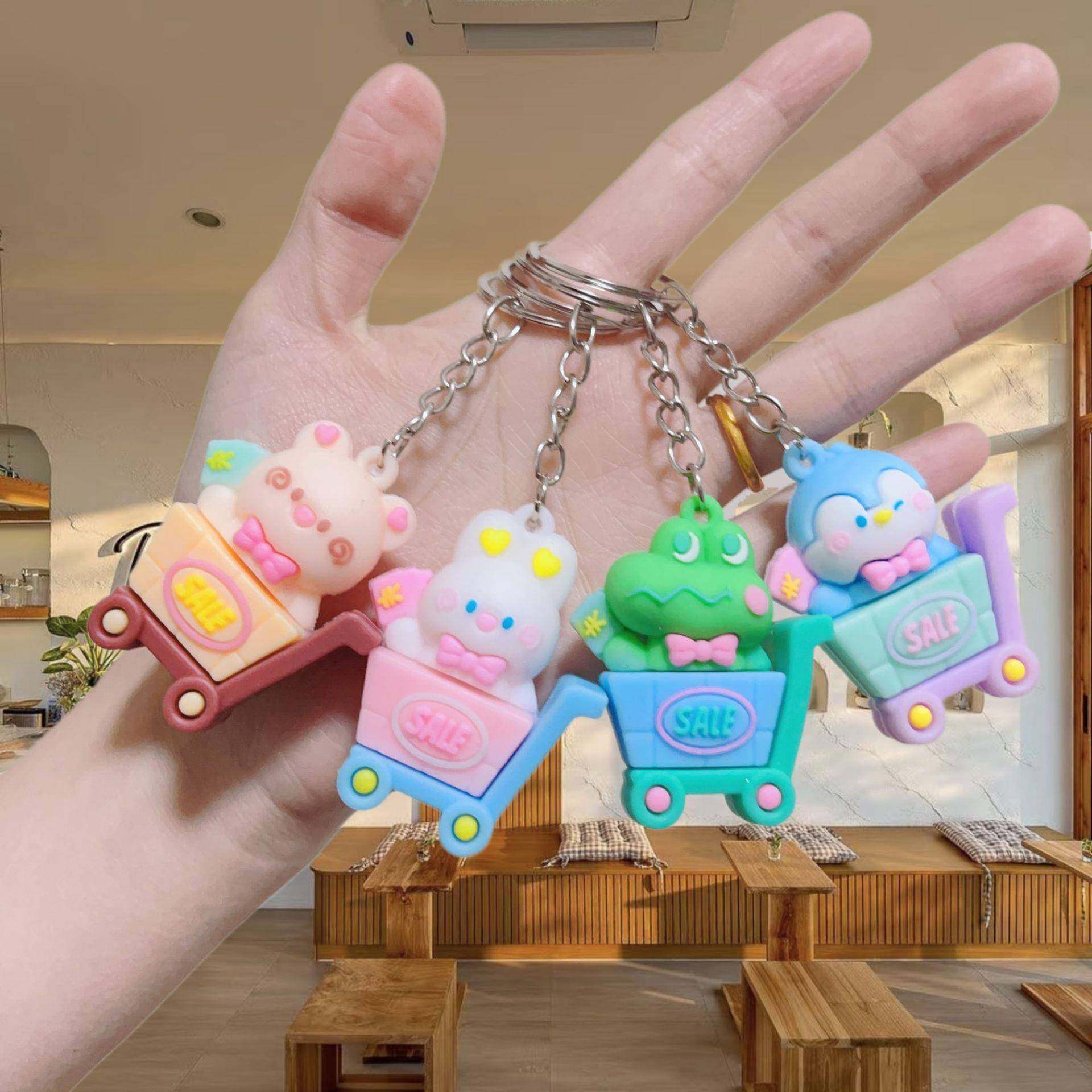 跨境卡通动物购物车钥匙扣公仔挂件小兔子钥匙链挂件地推礼品配件