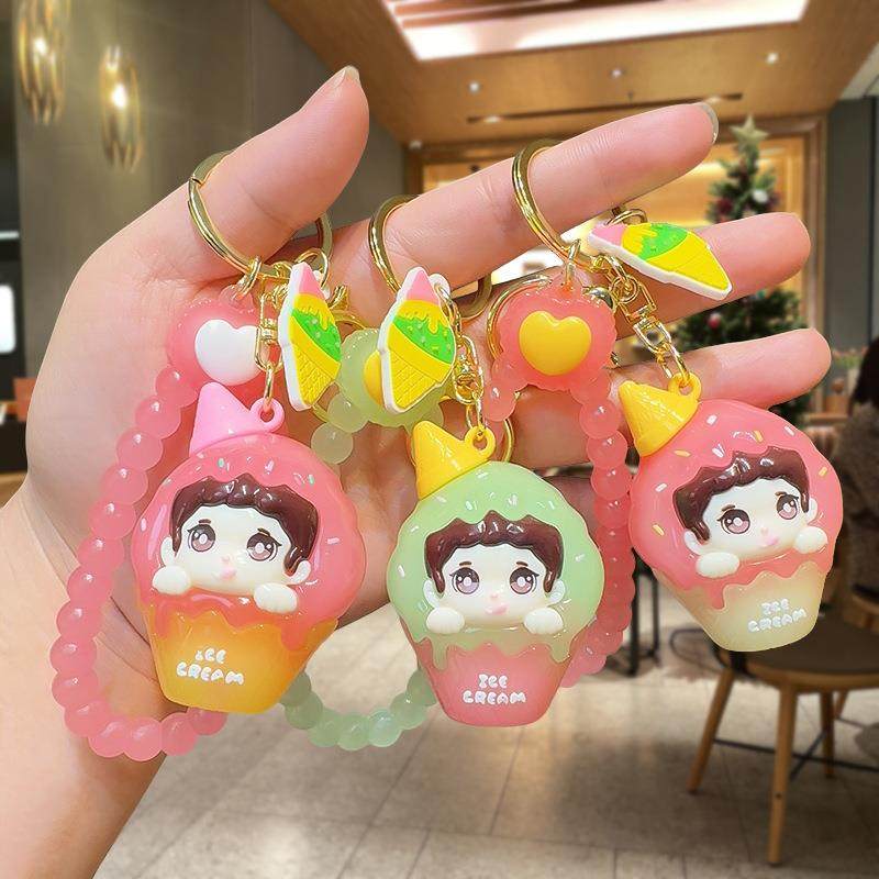 卡通可爱双筒冰淇淋男孩学生书包精致小礼品汽车钥匙扣挂件
