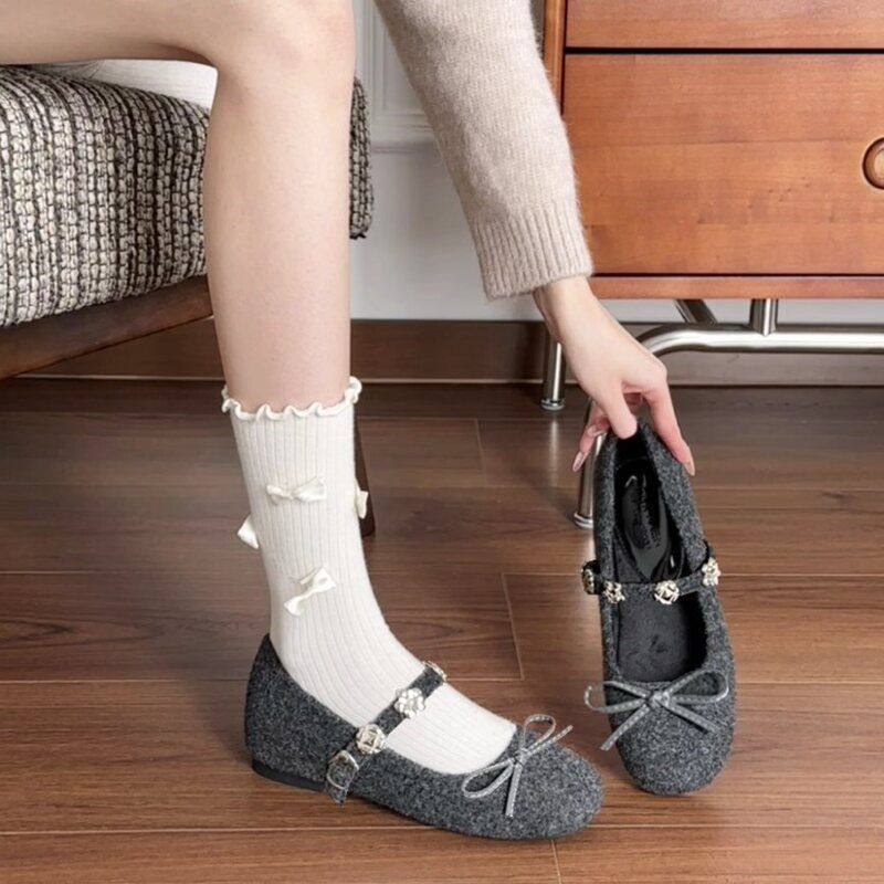 015-L42-Z92内增高3cm蝴蝶结加绒保暖灰色玛丽珍女秋冬外穿毛毛鞋,女鞋,浅口单鞋,淘宝优惠券,粉丝福利购,淘宝优惠卷