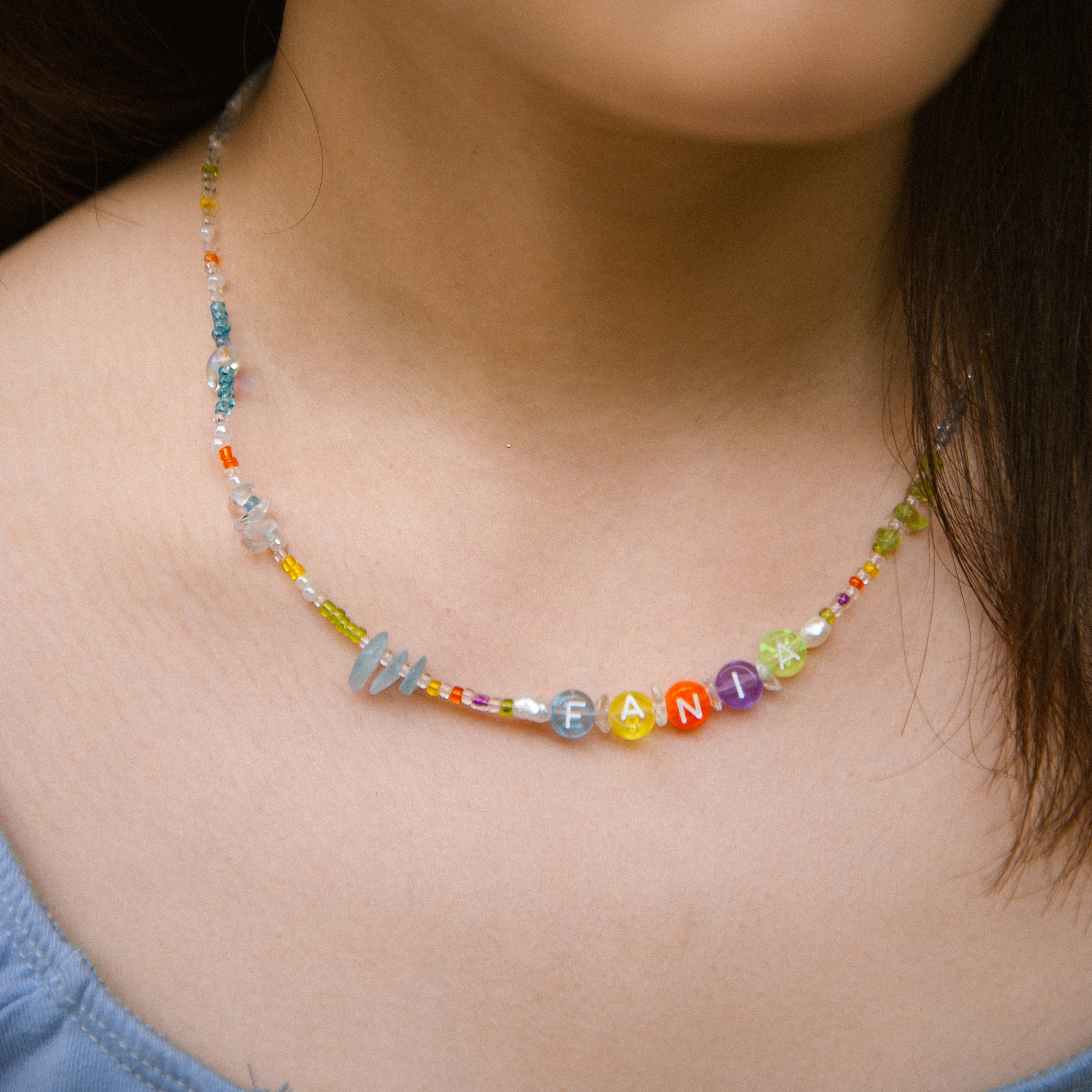 fania s925银天然水晶串珠项链ins可爱少女米珠童趣项圈手工定制