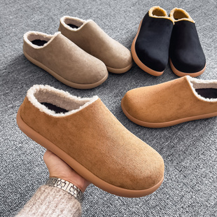 小土豆加绒勃肯鞋男冬季穆勒鞋保暖棉鞋包头半拖鞋一脚蹬毛毛拖鞋