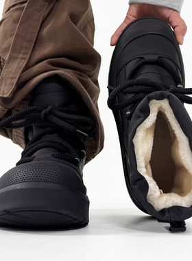 冬季马丁靴男款加绒加厚雪地靴百搭保暖厚底增高黑色小众面包棉鞋