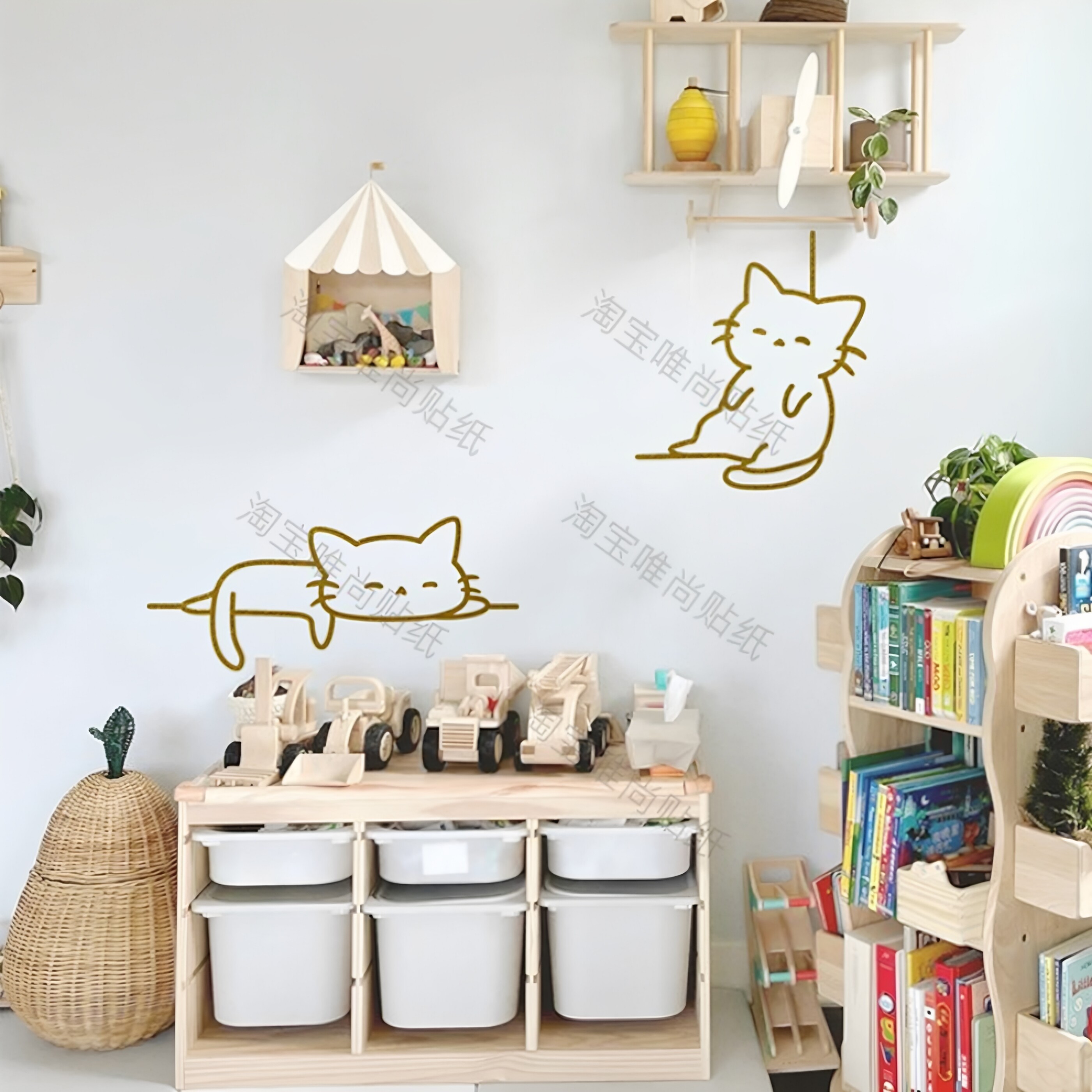 ins风镜子贴纸可爱小猫咪卡通装饰儿童防撞墙贴阳台推拉门玻璃画