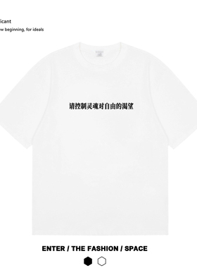 请控制灵魂对自由的渴望 简约艺术国潮亚文化摇滚音乐节短袖t恤夏