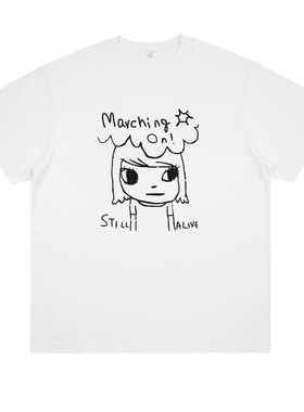 奈良美智 Yoshitomo nara 趣味日系印花短袖可爱纯棉重磅半袖t恤