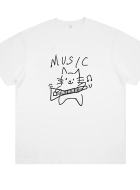 吉他贝斯摇滚猫咪印花短袖趣味创意设计i男女情侣半袖T恤夏季