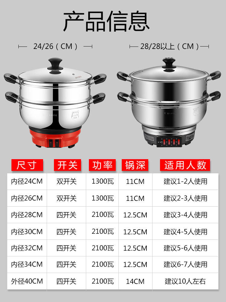 电热锅多功能家用炒菜电炒锅小火锅蒸锅煮锅插电煎炒蒸煮一体电锅