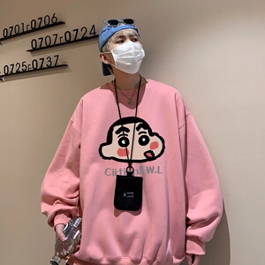 Y7295P38直播品质棉卫衣男士圆领卫衣宽松大落肩印花卫衣秋装新品图片