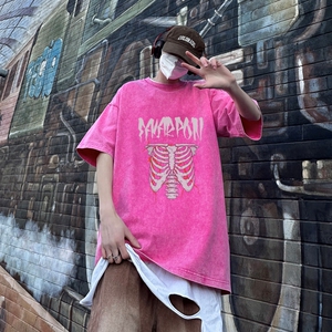 TF6420P38 新潮水洗做旧蜡染T恤高街小欧风T恤港风宽松T恤图片