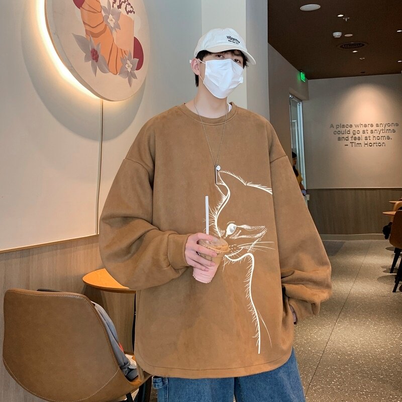 YJ7268P45直播品质重磅麂皮绒卫衣圆领男上装开叉下摆卫秋冬卫,男装卫衣,星座510A-5