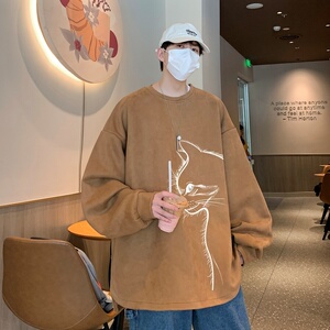 YJ7268P45直播品质重磅麂皮绒卫衣圆领男上装开叉下摆卫秋冬卫图片