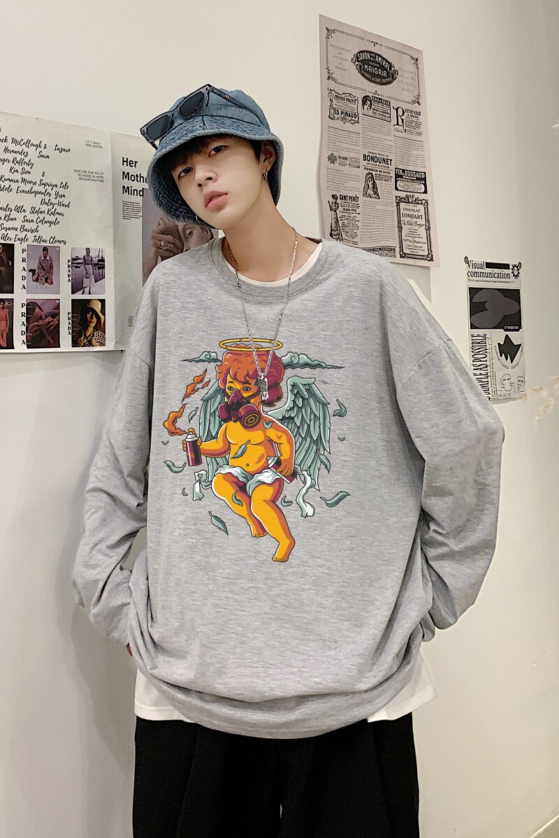 TC3996P32秋季2023新款中性百搭圆领长袖上衣宽松T恤打底衫潮,男装T恤,星座510A-5
