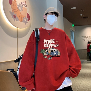 YJ7267P45直播品质重磅麂皮绒卫衣圆领男上装开叉下摆卫秋冬卫图片