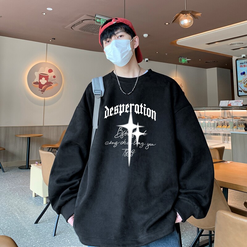 YJ7272P45直播品质重磅麂皮绒卫衣圆领男上装侧开叉下摆卫秋冬卫,男装卫衣,星座510A-5