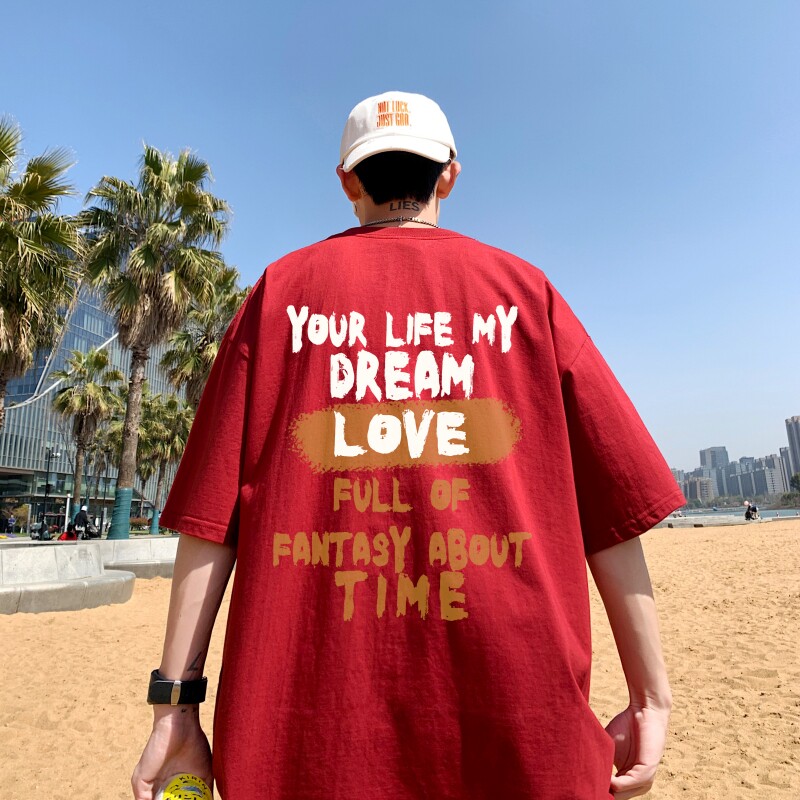 T6741P25港风T恤2023夏季男士印花短袖T恤半袖落肩T纯棉潮流上衣,男装T恤,星座510A-5