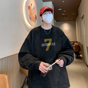 YJ7270P45直播品质重磅麂皮绒卫衣圆领男上装侧开叉下摆卫秋冬卫