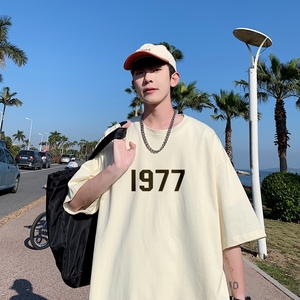 T6248P25 港风T恤2023夏新款男印花T宽松版T恤落肩休闲T图片