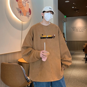 YJ7285P45直播品质重磅麂皮绒卫衣圆领男上装开叉下摆卫秋冬卫图片