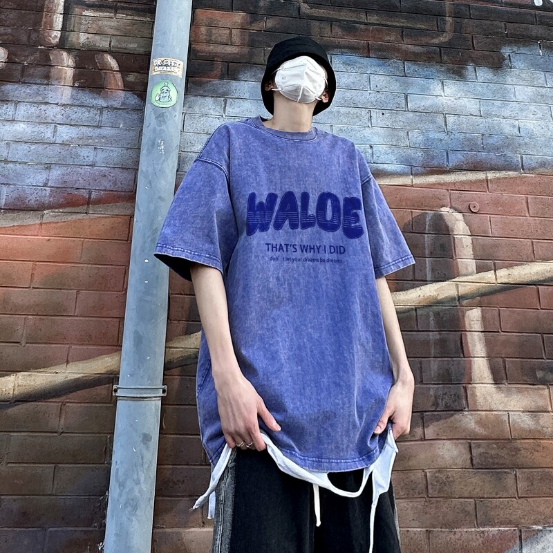 TF6419P38新潮水洗做旧蜡染T恤高街小欧风T恤港风宽松T恤,男装T恤,星座510A-5