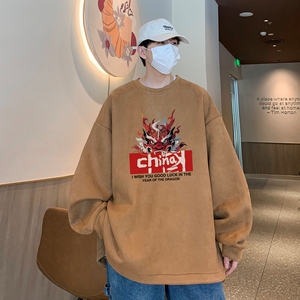 YJ7288P45直播品质男士麂皮绒卫衣圆领男上装侧开叉下摆卫秋冬卫图片