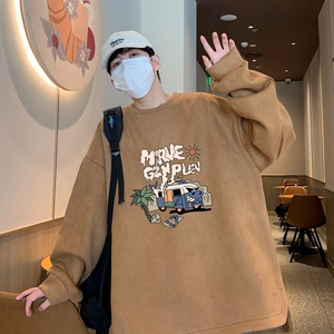 YJ7267P45直播品质重磅麂皮绒卫衣圆领男上装开叉下摆卫秋冬卫图片