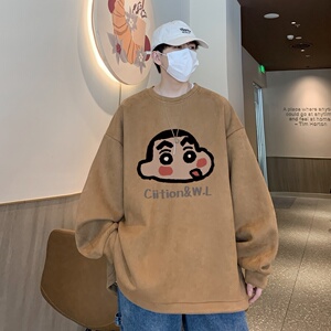 YJ7297P45直播品质男士麂皮绒卫衣圆领男上装侧开叉下摆卫秋冬卫图片