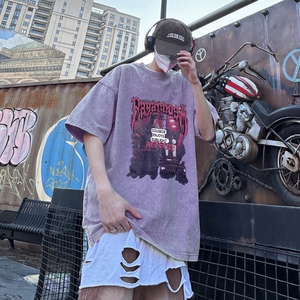 TF6421P38 新潮水洗做旧蜡染T恤高街小欧风T恤港风宽松T恤图片