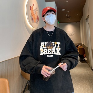 YJ7269P45直播品质重磅麂皮绒卫衣圆领男上装侧开叉下摆卫秋冬卫图片