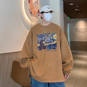 YJ7308P45直播品质男士麂皮绒卫衣圆领男上装侧开叉下摆卫秋冬卫图片