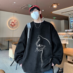 YJ7268P45直播品质重磅麂皮绒卫衣圆领男上装开叉下摆卫秋冬卫图片