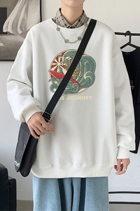 Y3983-P382023年春秋季新款港风圆领长袖卫衣男潮流学生印花上衣