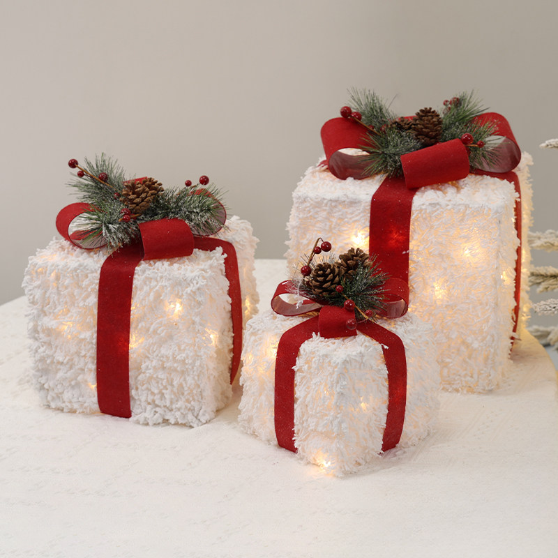 圣诞节装饰盒带灯发光三件套圣诞树底装饰铁艺摆件植绒雪景礼物盒,节庆用品/礼品,圣诞装饰品,淘宝优惠券,粉丝福利购,淘宝优惠卷