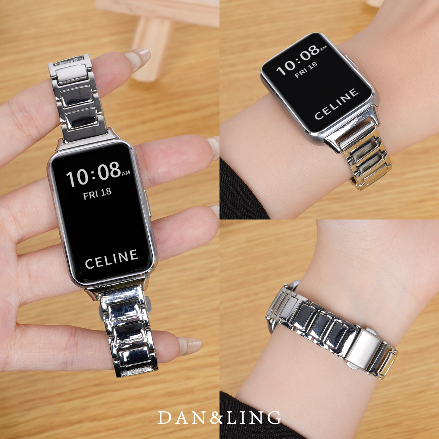 丹灵公主适用华为手环11表带10手表9荣耀8金属替换带11pro三株钢带链nfc高级watch新款夏天女腕带运动男配件