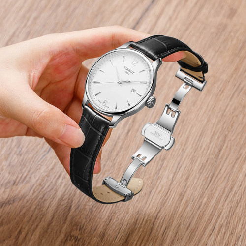 真皮手表带男蝴蝶扣表链配件