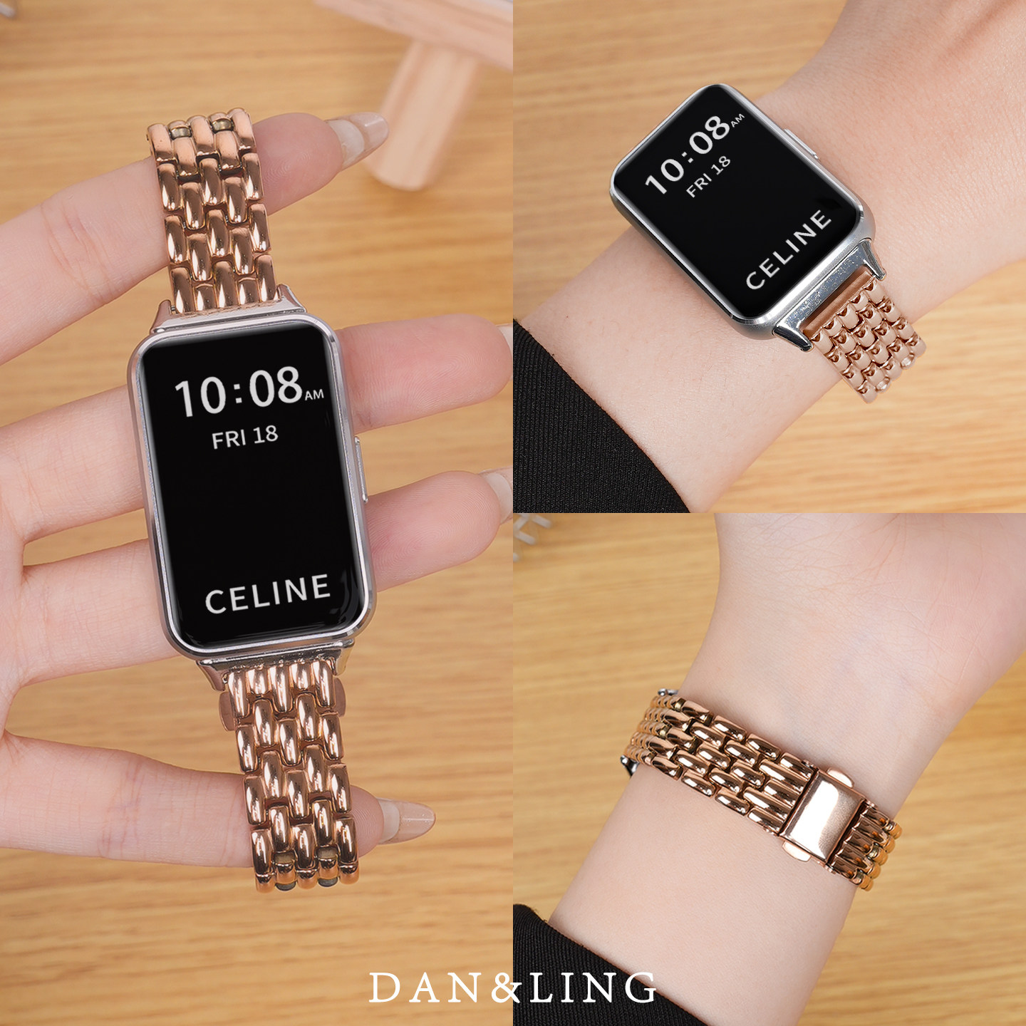 丹灵公主适用华为手环11表带10手表9荣耀8金属替换带11pro运动watch十代腕带智能女款夏天新款米粒款钢带链男